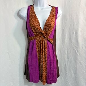 Y2K Tristan & Souchi Leopard Colorblock Top NWT Neiman Marcus Large